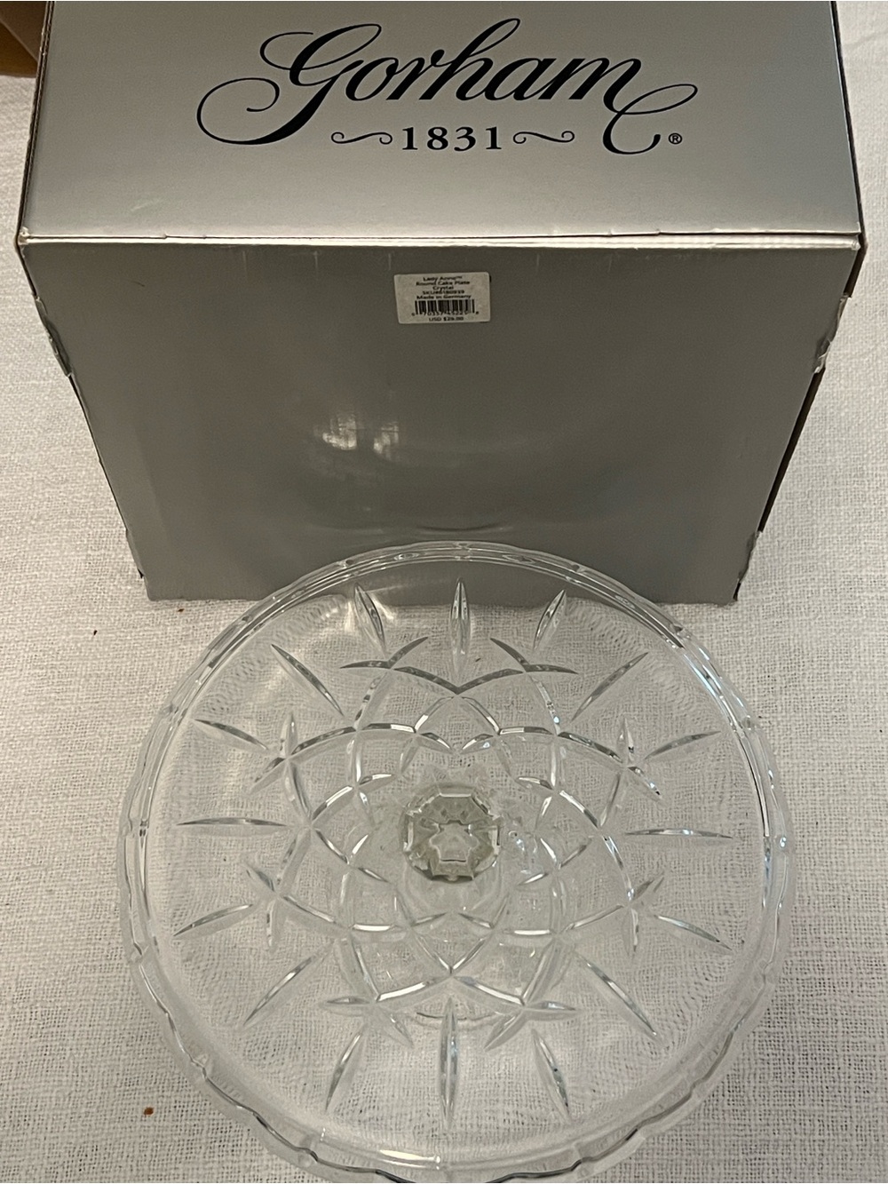 The Gorham Crystal Lady Anne Round Cake Plate - Like New in Box/Original Box